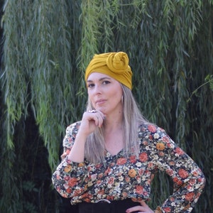 Burnt orange turban hat for women, multiway head scarf Mustard