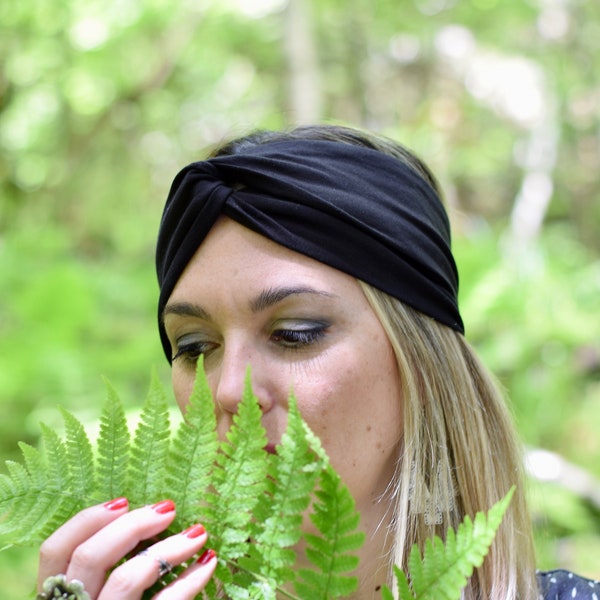 Diadema ancha negra para mujer, cinta pelo estilo turbante adulto, felpa pelo algodón