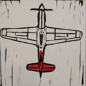 Red Tail P-51 Mustang Block Print