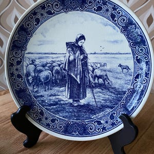Delft Blue Wall Plate – La Bergère by Millet – Handpainted Dutch Vintage Ceramic – Made in Holland – 33 cm