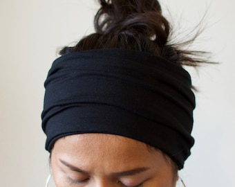 Black Lycra Headband with Cinch – Double Thick, Face Mask, Ear Cover