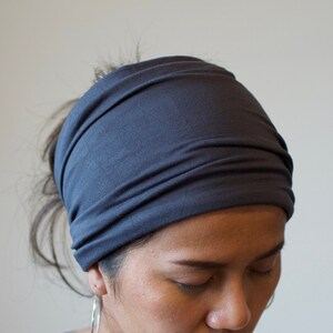 B-12 Dark Gray Double Thick Headband w/ Cinch 100% Lycra - no headache headband - face mask - face cover - ear cover - gaiter