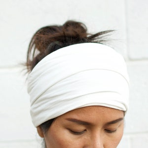 A-20 White w/ Twist Headband Double wide / Double Thick 100% Lycra - no headache headband - face mask - face cover - ear cover - gaiter buff