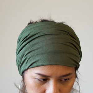 A-2 Olive Green Headband Double wide / Double Thick 100% Lycra - no headache headband - face mask - face cover - ear cover - gaiter