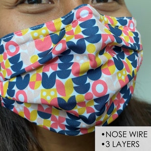 Face mask- Face mask with nose wire - 3 layers face mask - Cotton face mask - Floral face mask - Happy face mask - Flower face mask
