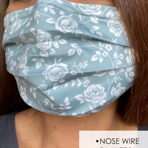 Nose Wire Face Mask 3 Layer Face Mask Cotton Polyester Etsy