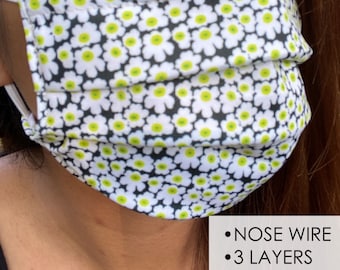 Masque facial à imprimé floral - Masque en polyester 3 couches avec arcade nasale