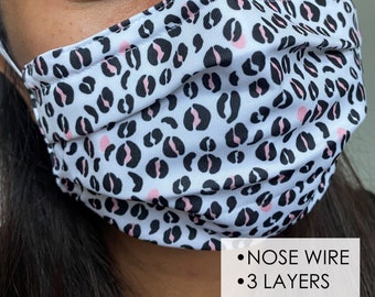 Leopard face mask- Nose wire Face mask - Cotton and Polyester layer mask fabric- 3 layer face mask - No Fog Mask - Glasses Mask