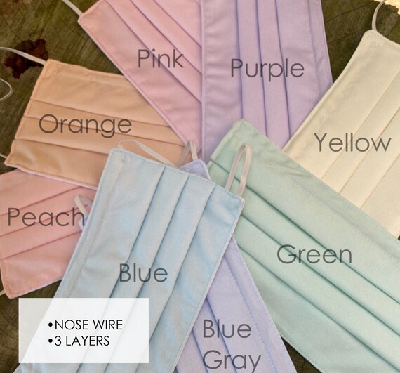 Pastel colors Nose wire face mask - 3 layers face mask - Cotton face mask - Polyester face mask - mask- Adjustable nose wire