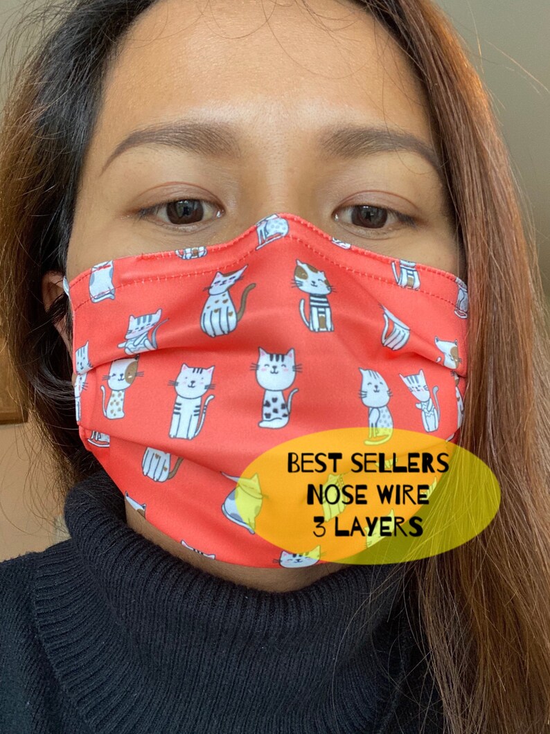 Nose wire face mask 3 layers face mask Cotton face mask Etsy