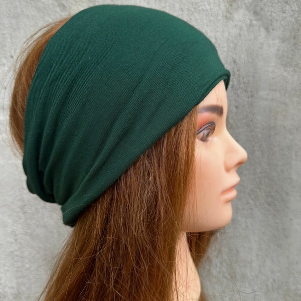 B-20  Forest Green Double Thick Headband w/ Cinch 100% Lycra - no headache headband - face mask - face cover - ear cover