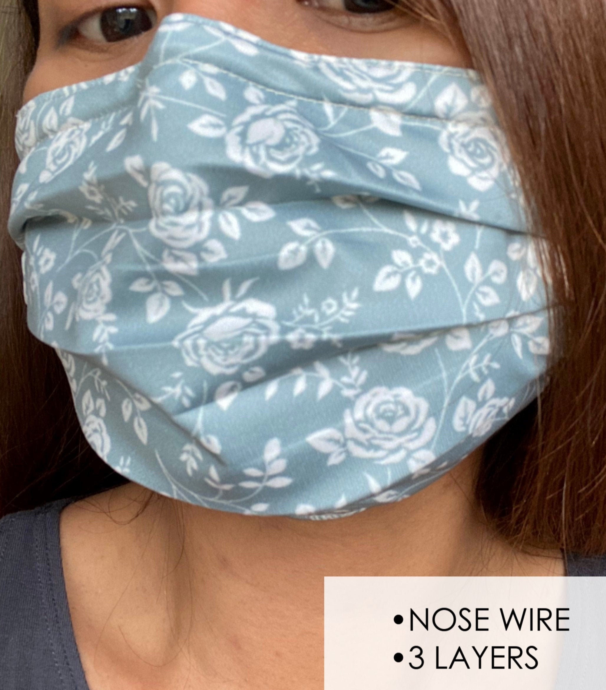 Nose Wire Face Mask 3 Layers Face Mask Cotton Face Mask Etsy