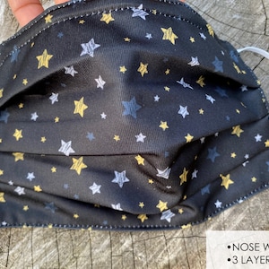 Star face mask - Nose wire face mask - 3 layer face mask - Cotton face mask Black face mask-  - No fog face mask- Glasses face mask