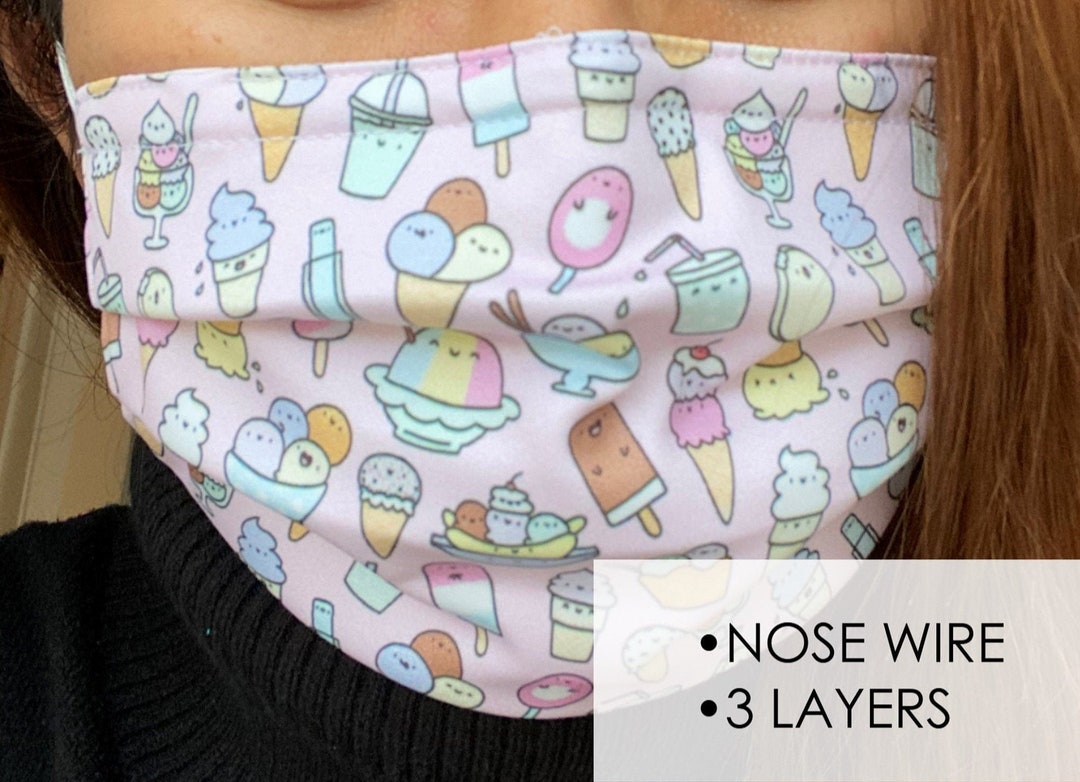 Ice Cream Pink Nose Wire Face Mask Ice Cream Face Mask 3 Layer Face