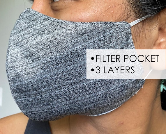 3 Layer w/ Filter Pocket Face Mask Quality Comfort -  5 Pack 2.89 ea. / 3 Pack - Cotton Poly fabric - 3D Pocket face mask