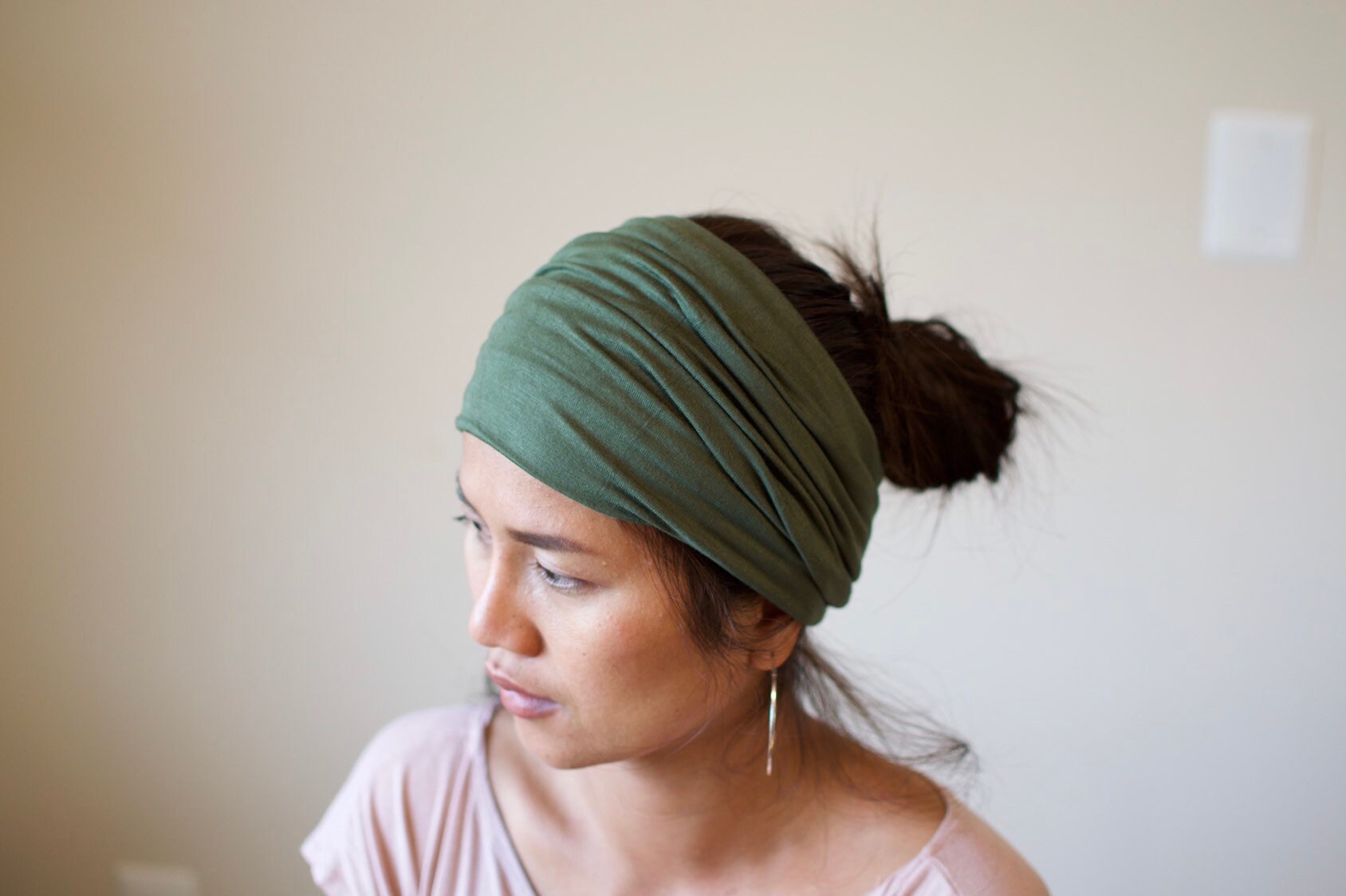 A-2 Olive Green Headband Double wide / Double Thick 100% Lycra - no h…