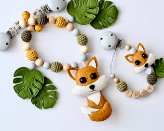 Kinderwagenketting "Fuchs" en/of fopspeenketting met naam