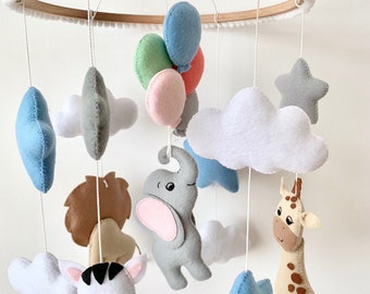 Safari Baby Mobile, Babymobile, Baby -Geschenk, neue Baby-Geschenk, Filz-Tiere-Spielzeug, Baby mobile Wald