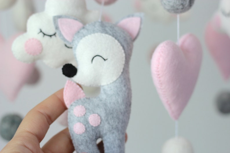 Baby Girl Crib Mobile With Deer Deer Mobil Woodland Animal Etsy