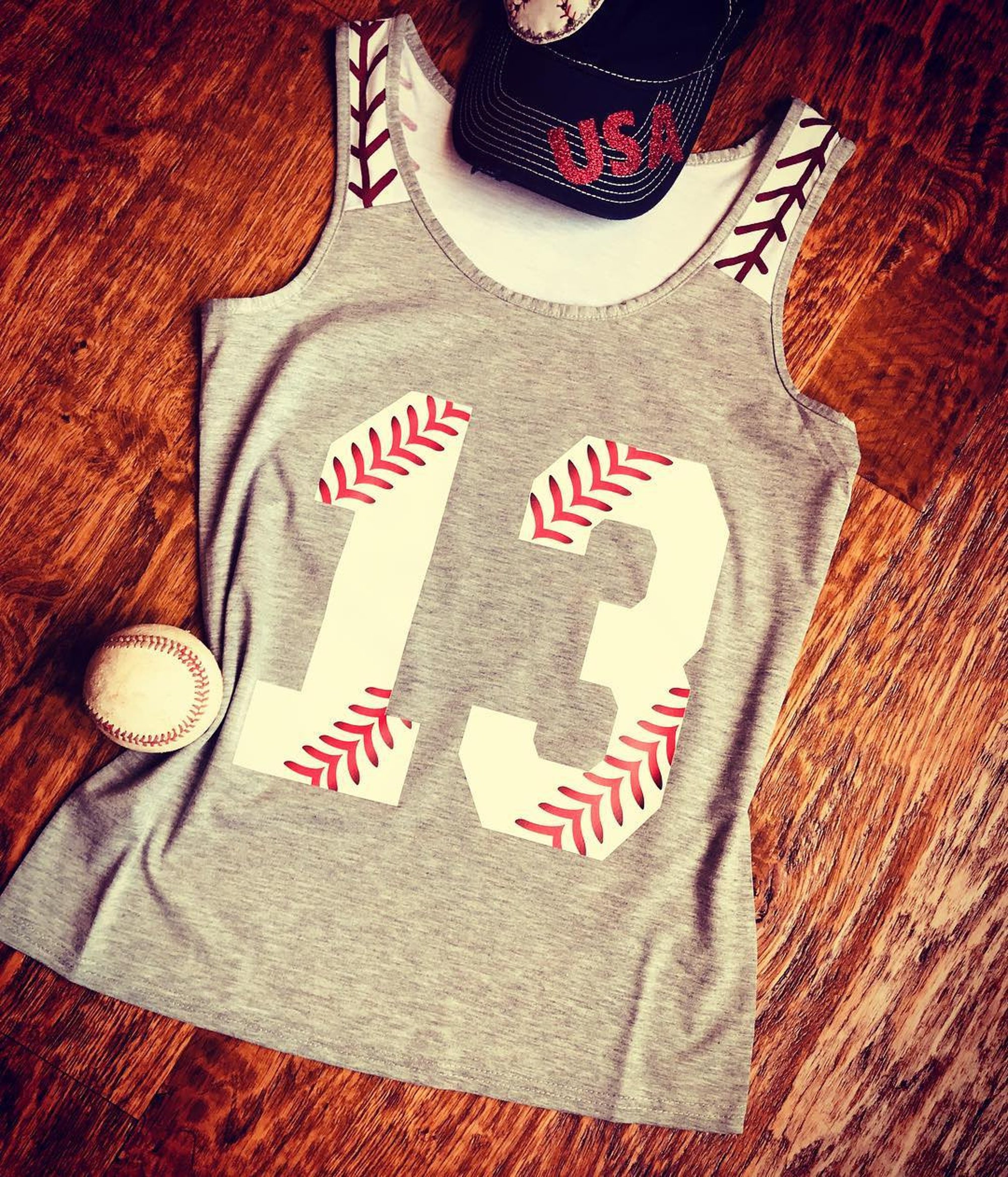 Discover Baseball Stitches Tank With NUMBER