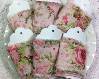 Inspiration Kit SLS33 Torn Ribbon Crochet Lace /& 6 Fabric Squares Hand Frayed Cottage Roses Floral Fabric Ribbon Lot Pink Buttons
