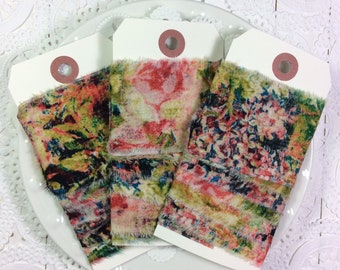 Hand torn fabric trim green prints