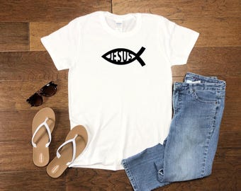 Jesus T-Shirt Church Jesus Fish Christianity Faith Tee Shirt
