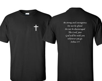 Front & Back Bible Verse T-Shirt Joshua 1:9 Jesus Church Tee Shirt
