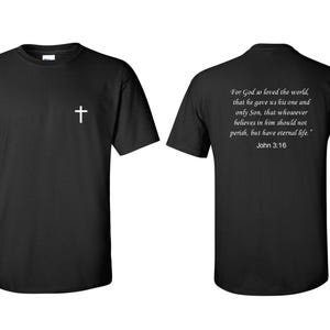 Front & Back Bible Verse T-Shirt, John 3:16, Jesus Tees Christian Cross Church Christianity Faith Shirt