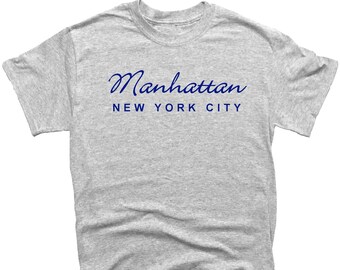 Manhattan T-Shirt: New York City Script, unisex Tee Shirt