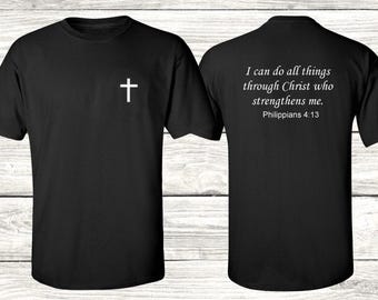 Front & Back Bible Verse T-Shirt Philippians 4:13 Jesus Christian Cross Shirt