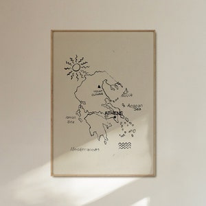 Athen Karte Giclée Print | Minimalistische Illustration von Griechenland