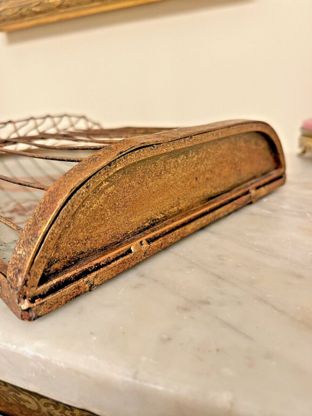 Antique Style Gilded Metal Half Bird Cage Wall Decor Eglomerized Bird