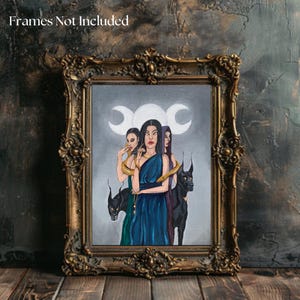 Hecate Goddess Art Print, Triple Moon Witch Decor, Dark Feminine Wall Art, Greek Mythology Print, Pagan Wiccan Home Decor, Cottage Core Art