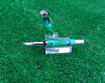 Handmade Fountain pen made from a Green and Black swirl acrylic