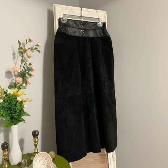 1980s Suede & Leather Black Skirt