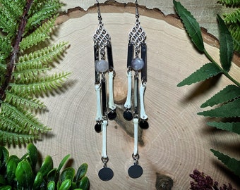 Bone earrings | raccoon foot bone and amethyst dangle earrings | bone jewelry | witchy earrings