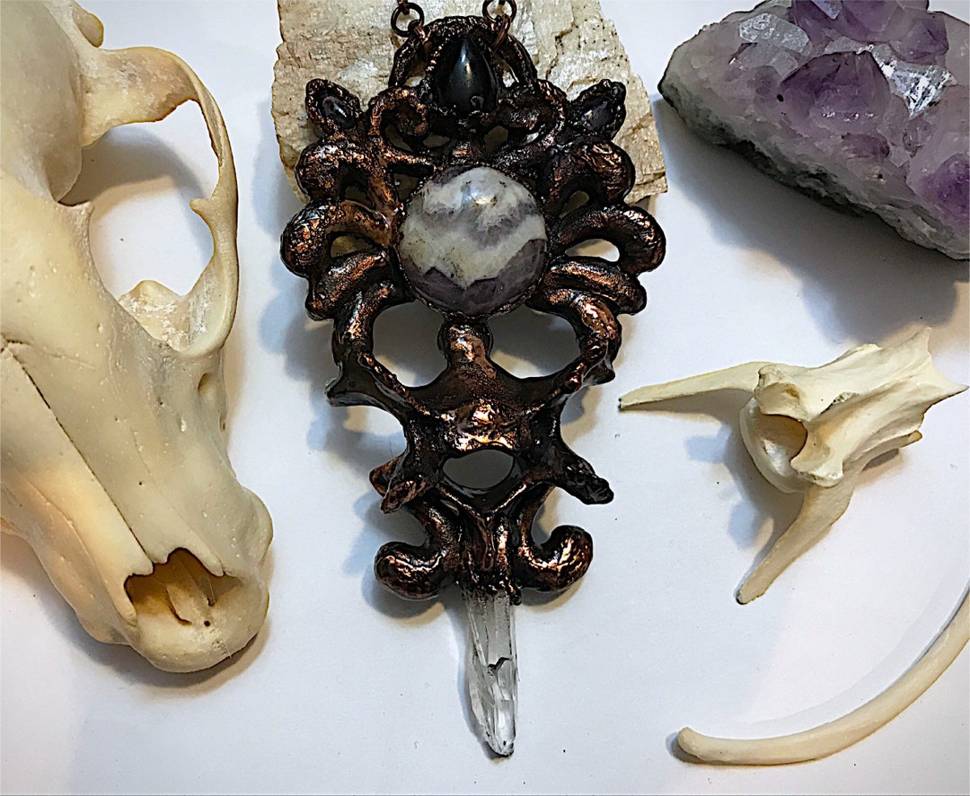 Copper Racoon Copper Raccoon Vertebra Replica, Amethyst, Black Jasper, and Quartz ...