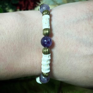 Bone bracelet | fish vertebrae and amethyst beaded bracelet | witchy bracelet | bone jewelry