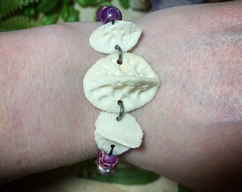 Bone bracelet | alligator scutebone and purple jasper beaded bracelet | bone jewelry | witchy bracelet