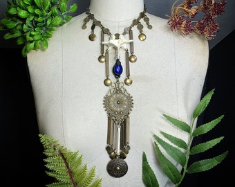 Bone necklace | alligator vertebra, squirrel radius bone and lapis lazuli necklace | bone jewelry | gothic necklace