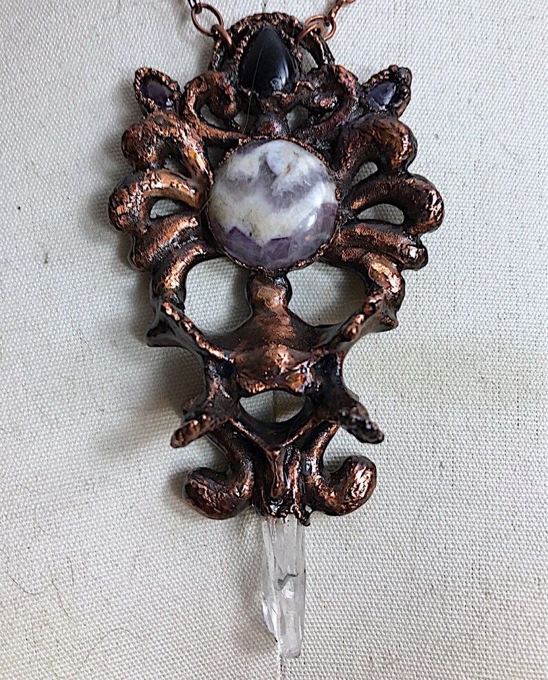 Copper Racoon Copper Raccoon Vertebra Replica, Amethyst, Black Jasper, and Quartz ...