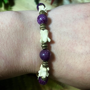 Bone bracelet | muskrat tail bone and lepidolite beaded bracelet | bone jewelry | witchy bracelet