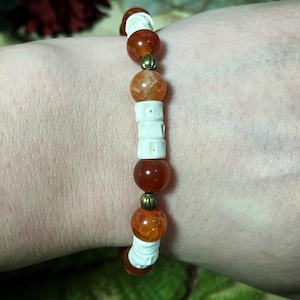 Bone bracelet | fish vertebrae and fire agate beaded bracelet | gothic bracelet | bone jewelry
