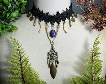 Gothic choker | muskrat radius/clavicle bone and sodalite choker necklace | bone necklace bone jewelry