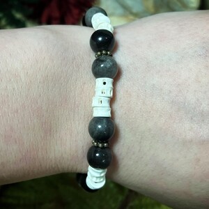 Bone bracelet | fish vertebrae and silver obsidian beaded bracelet | gothic bracelet | bone jewelry