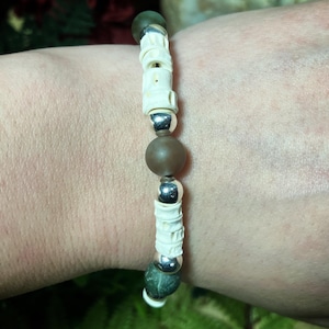 Bone bracelet | fish vertebrae and fancy Jasper beaded bracelet | witchy bracelet | bone jewelry