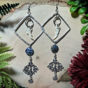 Bone earrings | chipmunk jaw bone and sodalite dangle earrings | witchy earrings | jaw bone earrings | bone jewelry