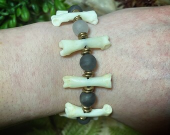 Bone bracelet | coyote toe bone and cloudy quartz beaded bracelet | gothic bracelet | bone jewelry