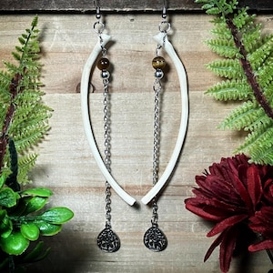 Bone earrings | beaver rib bone and tiger eye dangle earrings | bone jewelry | witchy earrings